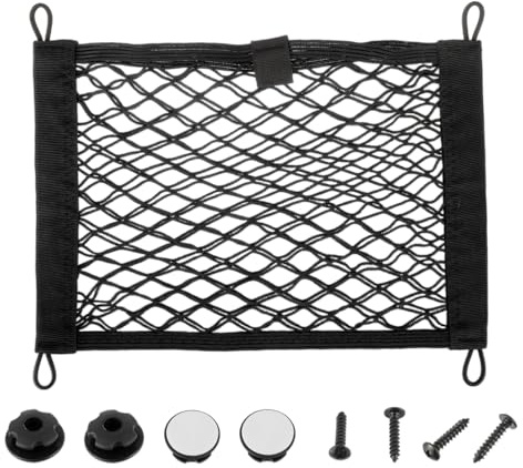 JAMHER 35x25cm Universal Mesh Cargo Net Elastic String Net Mesh Net Pouch Double Layer Cargo Net with Screws & Hooks for Trunk RV Boats Home Cargo Storage – keeps items Organized(1 Pack)