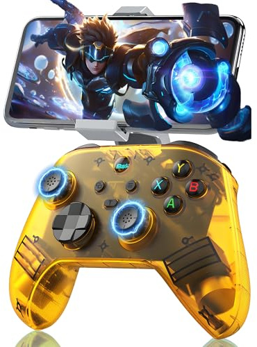 G6 Manette PC Sans Fil Manette PC avec Support,Manettes Bluetooth 5.3 pour Android,Joysticks & Gâchettes Électromagnétiques/Bouton arrière à programmation macro,400mAh,5 modes de connexion (Jaune)