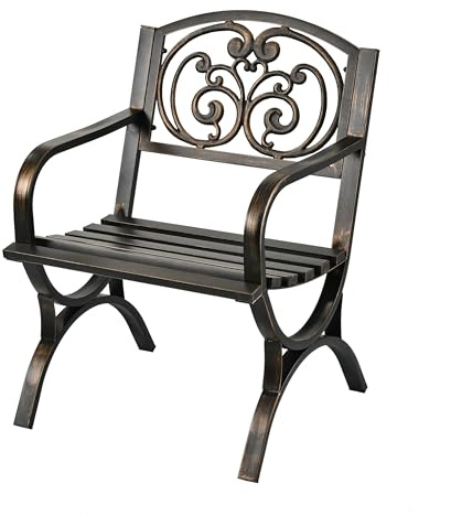 Sedia da Giardino Relaxdays, con braccioli, Extra Larga, in Metallo, Antica, HLP: 85,5 x 60 x 56 cm, Nero/Bronzo