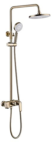 3 Way Shower System Brushed Gold, Wall Mounted Rain Mixer Shower Combo Set with Rainfall Shower Head, Handheld Shower and Tub Spout Faucet