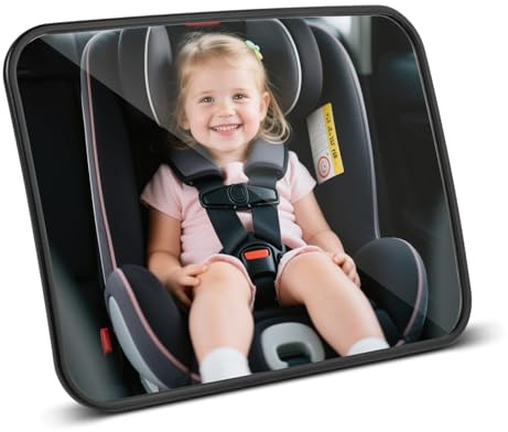 Romon Autospiegel Baby Rücksitz, 360° Drehbarer Autospiegel Bruchsicherer Spiegel Auto Rückbank mit Verstellbarem Gurt, Klares Sichtfeld, für Babyschale für allerlei Kopfstützen