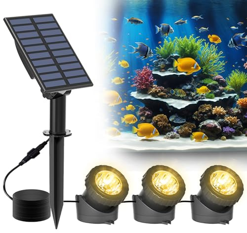 NATPOW Luces solares para estanque, luz para exteriores, blanco cálido, luces de estaca del atardecer al amanecer, focos de paisaje 2 en 1, IP65, impermeables, encendido/apagado automático, luces de