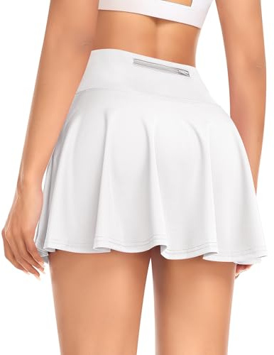 JoyGirl Plissee Faltenrock Damen Tennis Rock mit Hose Drunter Hohe Taille Skort Golf Sport Rock Minirock mit Taschen für Laufen Workout