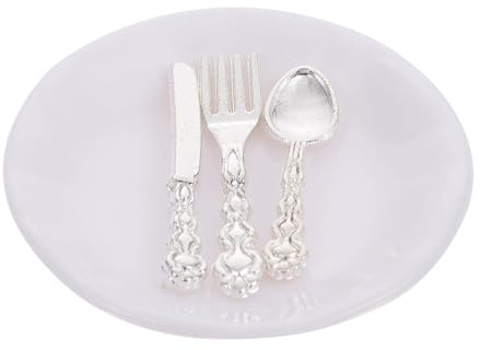 KICHOUSE Set da 6 Posate in Miniatura Piatti per Casa delle Bambole, Stoviglie Decorative per Mini Layout Scenico, Accessori per Decorazione di Mini Case e Giochi di Ruolo
