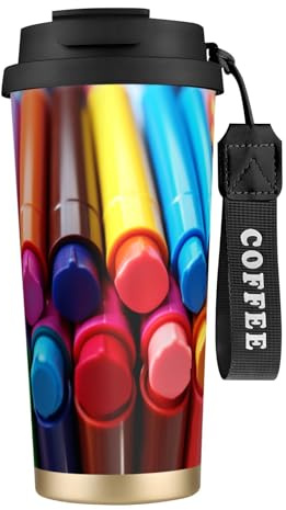 Unique Customized Coffee Mug - Insulated Stainless Steel Tumbler for Travel, Home & Office - 17 oz Colorful crayons Black