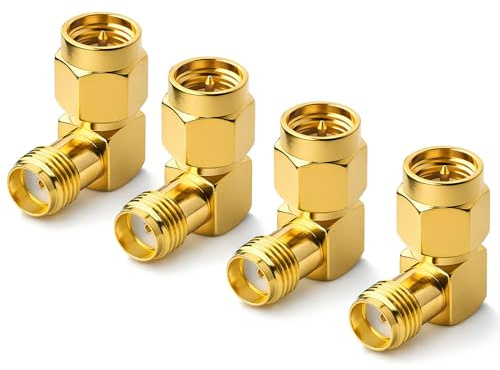 AmiCera Adattatore angolare a 90 gradi per cavo coassiale, 4 pezzi SMA maschio a femmina SMA placcato oro, adattatore angolare per audio FPV Drone antenna video WiFi ripetitore antenna connettore cavo