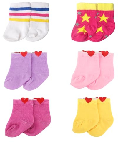 6 Paar Bunt Puppensocken für 30-50cm Puppen, Süße Puppenkleidung Socken für 12-20 Inch Puppen und 28-35 cm Kuscheltiere, 6 Farben Sternmuster Gestreifter Herz Elastischer Saum, Puppenzubehör Geschenk