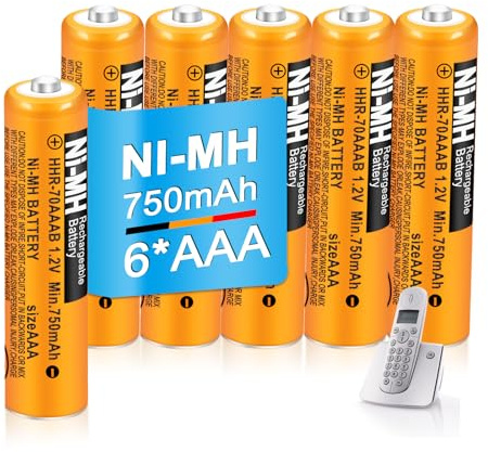 AAA Rechargeable Batteries 750mAh 1.2V NiMH for BT Gigaset Cordless Phones | 6 Pack Replacement Batteries for Remote Controls, Pre-Charged Low Self-Discharge, Home & Office Use