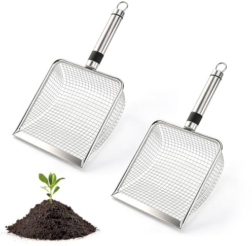 SLIAXINT 2 PCS Setaccio da Giardino in Acciaio Inox, 28,5 cm Setaccio per Terreno con Manico, Setaccio per Sabbia 3,8 mm 5 mm per Terra Compost Pietre Terriccio Orto Balcone Giardinaggio Vasi