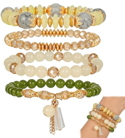BOFYTR Boho Bracelets for Women, Bohemian Style Bead Bracelets,Set of 4