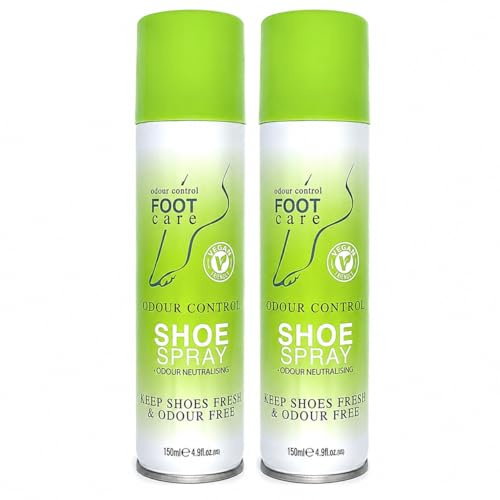 Odour Control Shoe Spray 150ml Pack of 2 - Shoe Deodoriser Spray for Trainers, Boots & Sports Footwear - Neutralises Unpleasant Odours, Keeps Shoes Fresh & Clean, Long Lasting Freshness