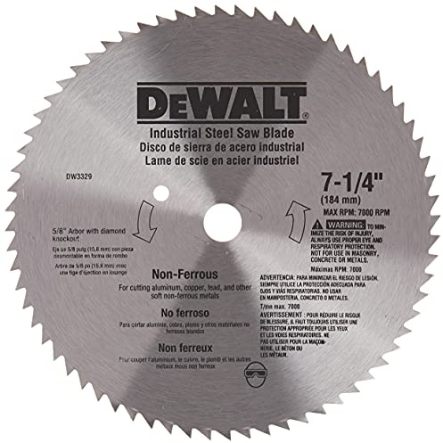 DEWALT 7-1/4 Circular Saw Blade, Metal Cutting, 5/8-Inch and Diamond Knockout Arbor, 68-Tooth (DW3329),Silver