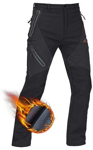 TACVASEN Fleece Lined Work Pants for Men Warm Hiking Windproof Winter Insulated Snow Ski Pants Black Cargo