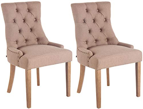 CLP 2er Set Esszimmerstuhl Aberdeen Mit Hochwertiger Polsterung Und Stoffbezug I 2X Polsterstuhl Mit Kautschukholz Gestell I Sitzhöhe Von 50 cm, Farbe:Taupe, Gestell Farbe:antik-hell