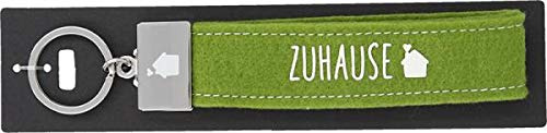 Schlaufen Schlüsselanhänger aus Filz, mit graviertem Metallabschluss und kultigem Aufdruck, Zuhause, grün, circa 18,7 x 4,4 x 1 cm