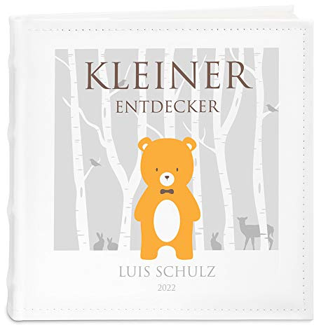 Maverton Einsteckalbum mit Aufdruck - Fotoalbum für 200 Fotos 10x15-50 Seiten - Größe: 21x22cm - Weiß - personalisierte Geschenke für Kinder zur Taufe Geburt - Geburtstagsgeschenk