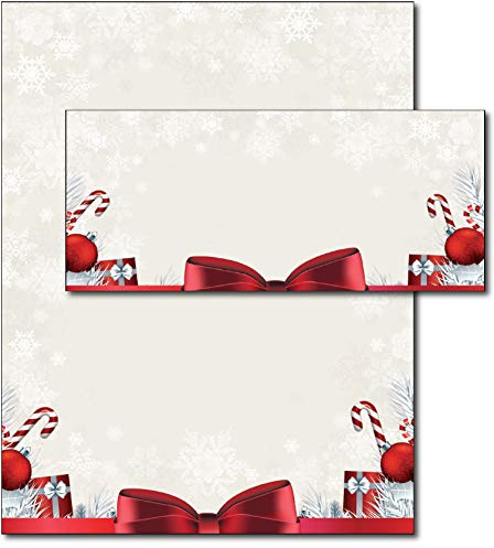40 Sets - Holiday Present Christmas Paper & Envelopes - 8.5 x 11 Holiday Letterhead Set for Inkjet or Laser Printers – Christmas Writing Paper with Matching Envelopes