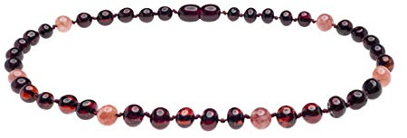 Genuine Amber Necklace from Baltic Sea Made with Polished Cherry and Sunstone 34 cm (13.4 Inches)