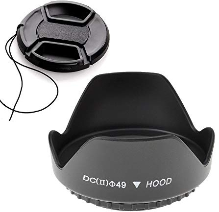 Paraluce a tulipano da 49 mm e copriobiettivo da 49 mm, compatibile per Canon M50II M100 kit EF 50 mm f/.1.8 STM Lens, per Sony RX1RII w/FE 35 mm f/2.8 ZA. (1+1 confezione)