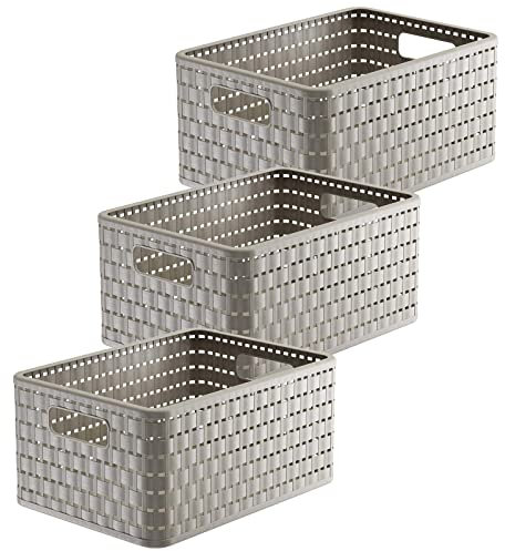 Rotho Country 3er-Set Aufbewahrungskiste Rattan-Optik, Kunststoff, Cappuccino, A5+/11l, (32,8 x 23,8 x 16 cm)