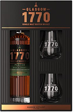 Glasgow Distillery 1770 Glasgow Single Malt Peated Special Pack con 2 Bicchieri