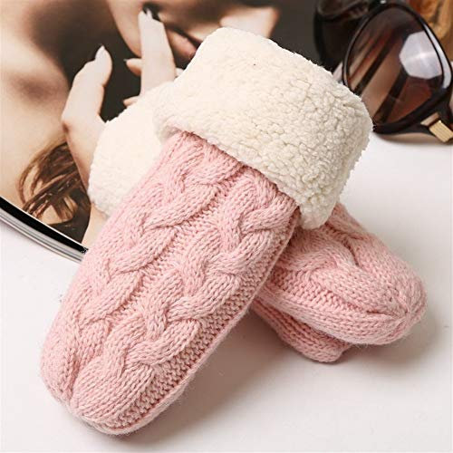 Lederhandschuhe für Damen Kinder gestrickte Wollhandschuhe for Männer und Frauen Baby Plus Samt warme Handschuhe (Color : Pink, Size : One Size)
