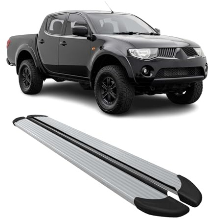 OMAC Seitenschweller Trittbretter kompatibel mit Mitsubishi L200 DoubleCab 2005-2014 Alu Grau