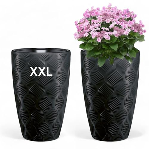 Blomkruka blomkruka planteringskruka med avtagbar insats rund 3D-effekt dekorativ storlek XXL svart