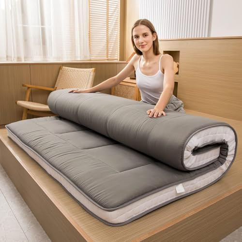 MAXYOYO Futonmatratze, gepolsterte japanische Bodenmatratze, Auflage, gesteppt, extra Dicke klappbare Schlafmatte, atmungsaktive Bodenliege, als Gästebett, Couch, für Camping (Grau, 150x200cm)