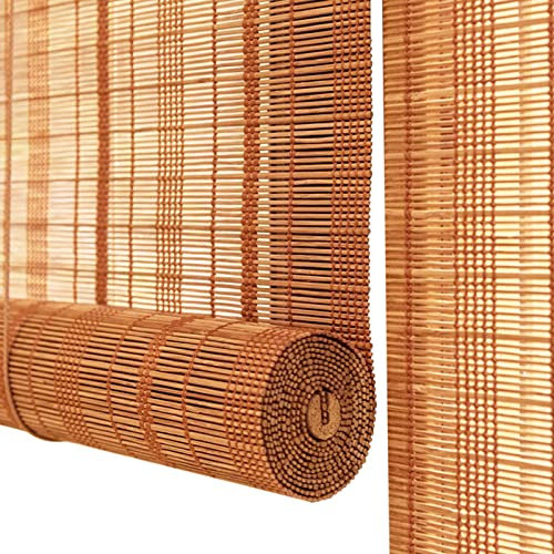 kefu01 Vintage-Dekoration Bambusrollo,Lichtfilterndes Sichtschutz,Sonnenschutz Rollo Bambus,Bambusjalousien mit Seitlichem Zug,für Wohnzimmer,Büro,Karbonisierte Farbe (W80xH80cm/32x32in)