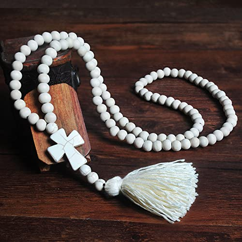 BYNYXI Lange Halskette mit Quaste Anhänger - Elegant Ethnic Bunt Kristall Bead Schnur mit Bunte Perlen, Retro Sweater Halsschmuck für Frauen, 80cm