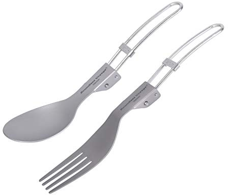 iBasingo Titan Faltbesteck Set Faltbarer Löffel & Faltbare Gabel Ti1024T | Leichtes Camping Besteck mit Aufbewahrungstasche für Outdoor Wandern Reisen