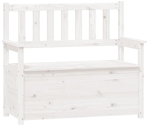 vidaXL Sitzbank mit Stauraum Truhenbank Holzbank Flurbank Truhe Bank Massivholzbank Sitztruhe Holztruhe Wohnzimmer Weiß 112,5x51,5x96,5cm Massivholz Kiefer