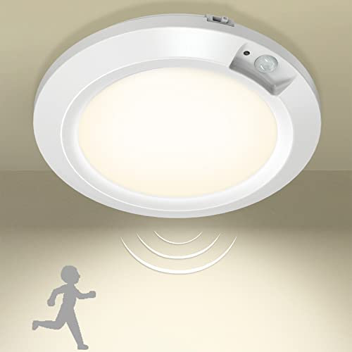 Bemexred Luz LED Nocturna, 3000K Lampara de Techo a Pilas con Sensor de Movimiento para Escalera Para Baño, Despensa, Cocina, Armario, Pasillo - Blanco Cálido