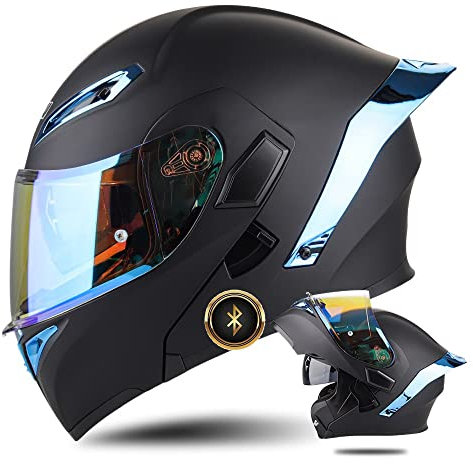 Bluetooth Motorradhelm ECE-geprüfter Klapphelm Modulare Helm Erwachsene Damen und Herren mit Doppelvisier, Lautsprechermikrofon Geräuschunterdrückung Multifunktional Bluetooth