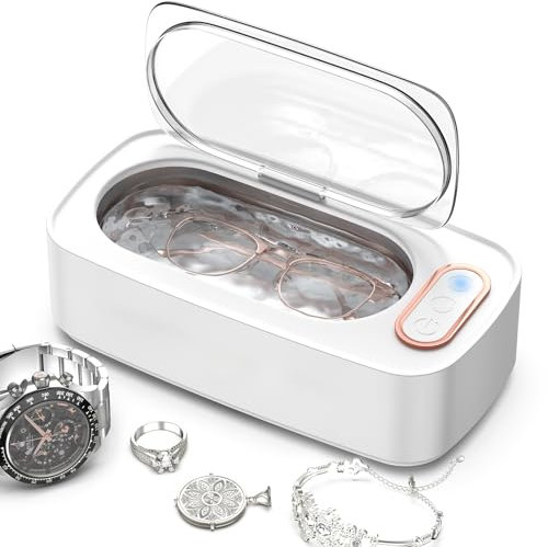 Nettoyeur Ultrasons lunettes, 400ML Nettoyeur sonique, 47000Hz Portable nettoyeur ultrason bijoux avec 2 modes de nettoyage, Fonction Tactile, pour Montres, Collier, prothèses dentaires