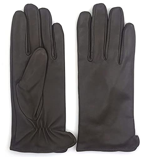 ZLUXURQ Damen Weiche Dunkelbraun echte Lammfell Leder Leder kaltes Wetter Touchscreen Handschuhe Kaschmir gefüttert