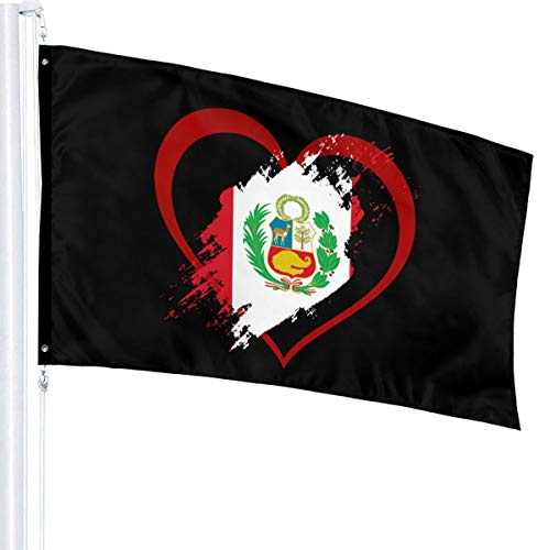 Bandera 3 X 5 Bandera de Perú Forma de corazón 100% Poliéster Banderas translúcidas de una sola capa 90 X 150 CM
