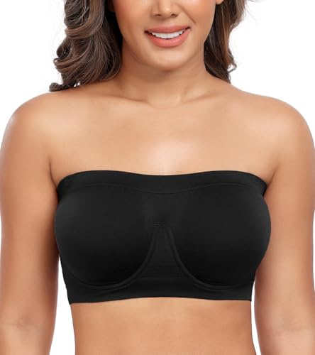 DotVol Women's Underwire Bralette Non Padded Bandeau Tube Top Multiway Bra(M, Black)