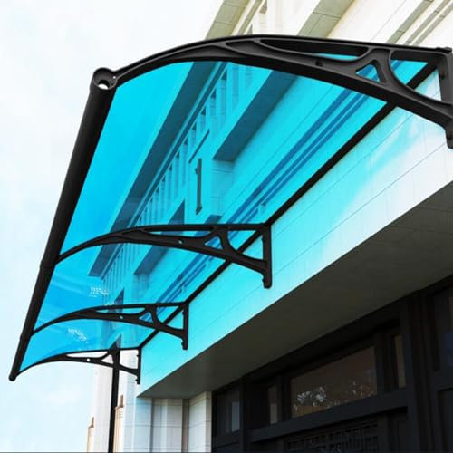 Türvordach Fenster Markise Außen,2mm Polycarbonat Überdachung Abdeckung,Dachpaneel Rundbogenvordach,Pultbogenvordach,Blaue Pultvordach Veranda Terrassen Vordach Haustür Türdach,A-80x390cm/31x154