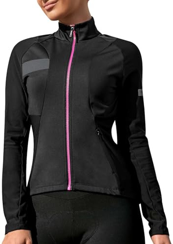 Santic Fahrradjacke Damen Winter Thermo Jacken Winddichte Laufjacke Leichte Atmungsaktiv Langarm Reflektierend Reißverschlusstasche