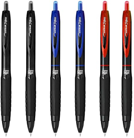 uni-ball Signo UMN-307 Tintenroller, einziehbar, Schwarz, Blau, Rot, 6 Stück mehrfarbig 1 stück (6er Pack)