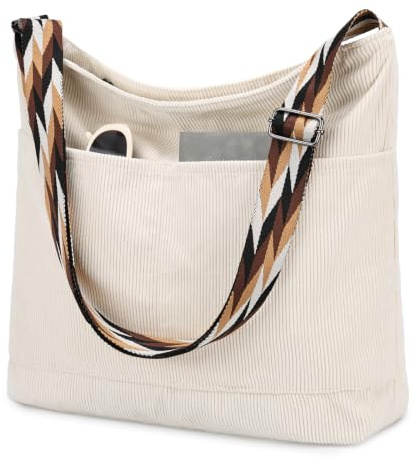 VX VONXURY Cord Tasche Damen, Shopper und Crossbody mit Reißverschluss | Ca.16L, 6 Fächer, nur 0,43 kg–leicht, robust und angenehm zu tragen, für Büro, Schule, Reisen & Freizeit geeignet