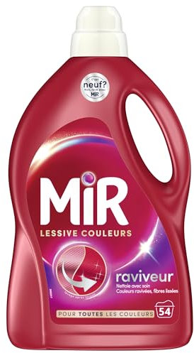 Mir - Lessive Liquide - Lessive Couleurs - Main & Machine - Raviveur - Formule Unique 3en1 - Couleurs - Fibres - Fraîcheur - Nettoie avec Soin - Anti-Bouloche - Pour Toutes les Couleurs - 54 Lavages