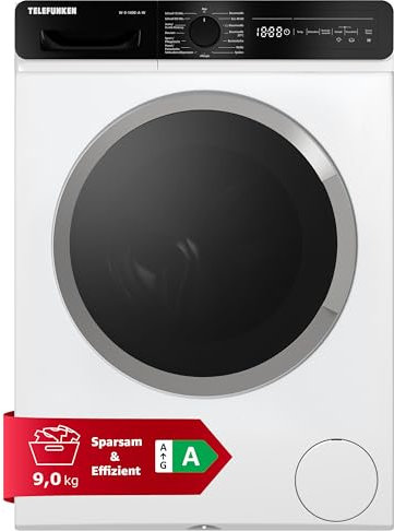 Telefunken Waschmaschine 9kg mit Dampffunktion | 1400 U/Min. | Frontlader | Inverter Motor - Leise & Effizient | AquaStop | Schontrommel | Washing Machine mit 15 Programmen | EEK A | W-9-1400-A-W weiß