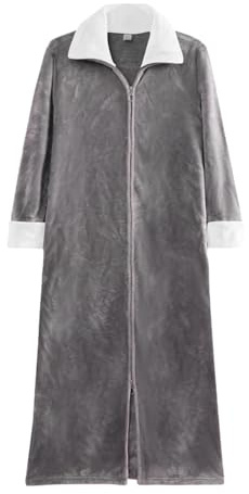 Leichter Bademantel Herren mit Reissverschluss Schnelltrocknend Hautfreundlich Lang Morgenmantel Saunamantel Flauschig Grau Baumwolle Frottee Reisebademantel Bademantel Weich Loungewear Nachtwäsche