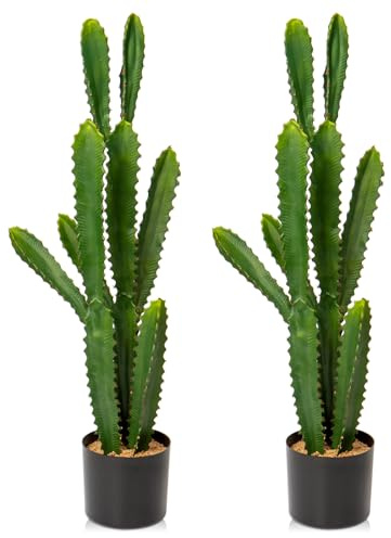 Oairse 2er-Set 82cm Kunstpflanze Kaktuspflanzen Groß Kunstpflanze Groß im Topf Pflanzen Dekoration Euphorbia Accruensis Cactus Künstlicher Kaktus für Zuhause, Garten, Büro, Dekoration, Grün