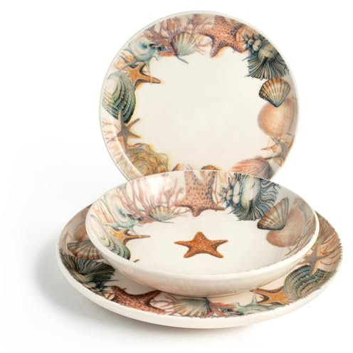 H&H, Service de Table Saint Barth en Stoneware - Set de 18 Pièces - Design Élégant Inspiré des Couchers de Soleil, Compatible Lave-Vaisselle et Micro-Ondes