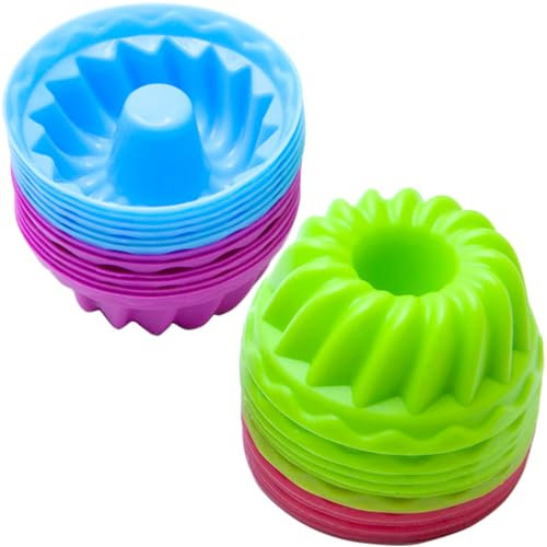 24 Pcs Moule à Silicone Mini Réutilisables Moule à Gâteau en Silicone Forme de Spirale pour Faire Gâteau Dessert Pudding muffins Moule Cuisson Diamètre 7 cm,Hauteur 3 cm(4 Couleurs)