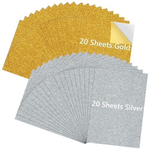 Creatorally Cartoncino glitterato, formato A4, carta lucida autoadesiva e scintillante, 40 fogli per artigianato, regali fai da te, taglio laser
